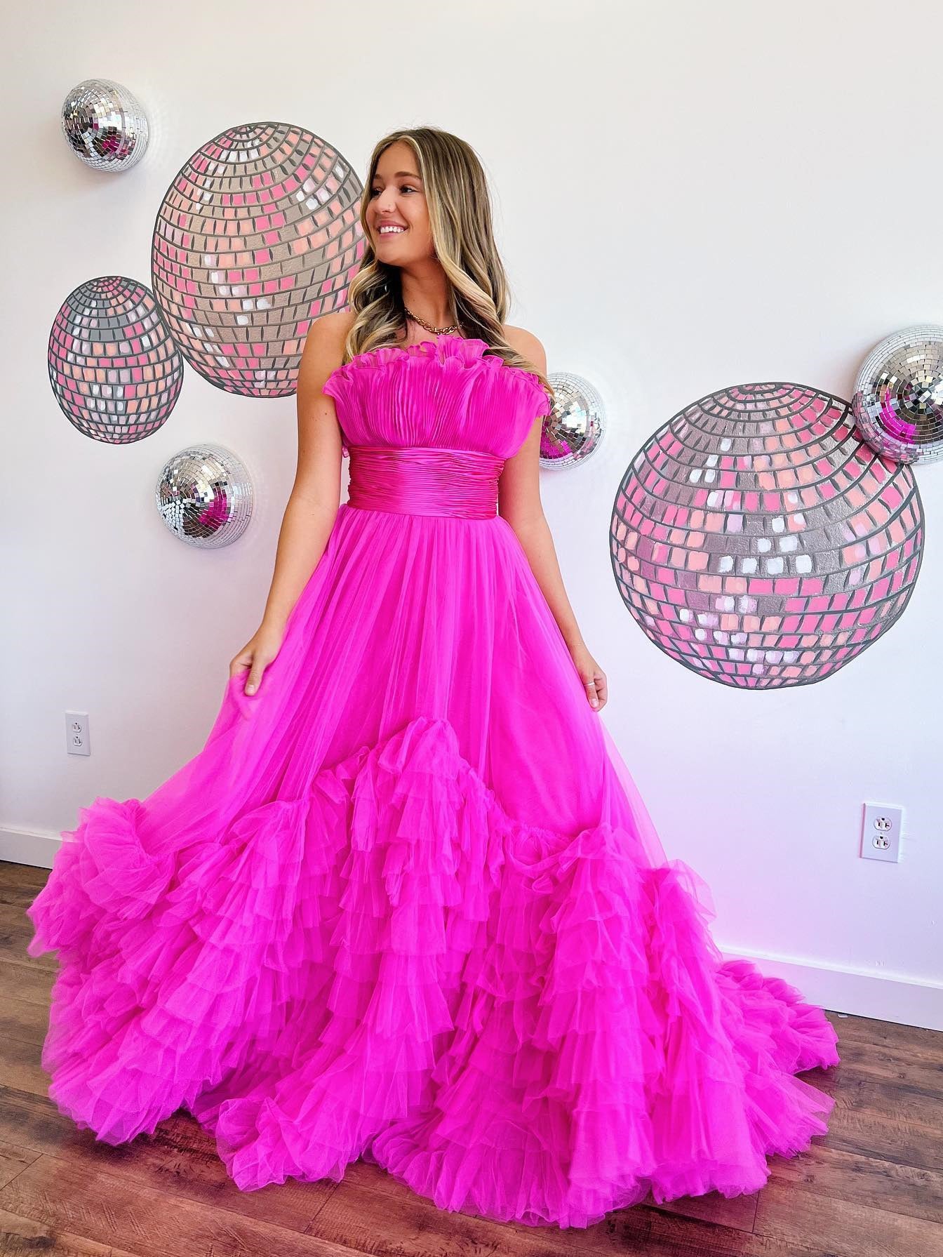 JVN05818 Fuchsia Tulle Skirt Sleeveless Prom Gown | NorasBridalBoutiqueNY